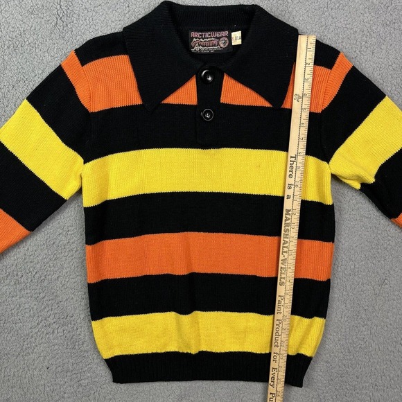 Arctic Wear Arctic Cat Vintage 80s Black Orange 1/4 Button Up Snowmobile Sweater - Picture 7 of 8